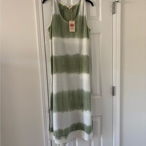 Entro Green and White Tie-Dye Sleeveless Dress